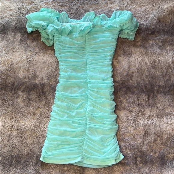 Fashion Nova Mint Green Ruched Off-Shoulder Mini Dress 👗 - Picture 2 of 5